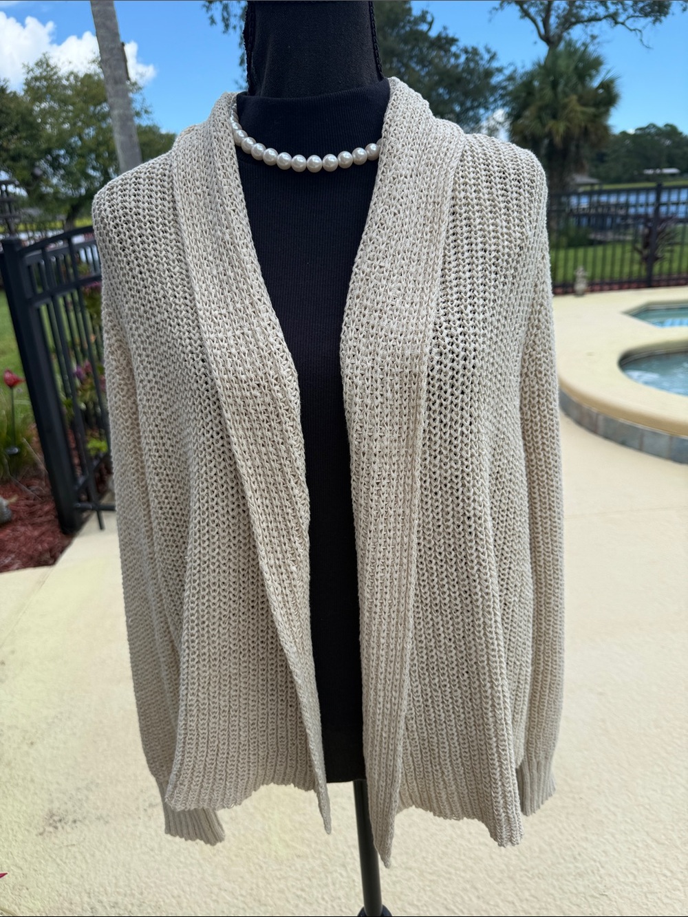 Chico's Open-Front Cream Knit Cardigan Size 3